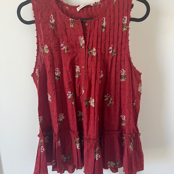 Ulla Johnson Floral Crimson Red Sleeveless Top - Picture 3 of 5